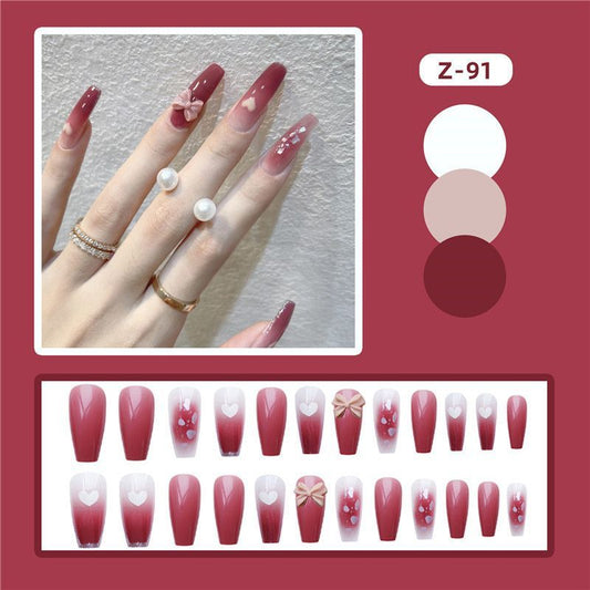 Bow Heart Pointed Faux Nail Tips Ada2022