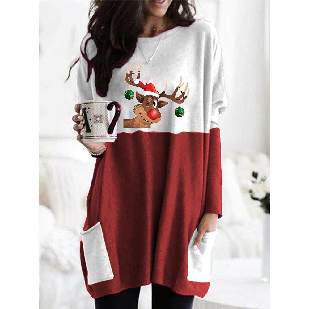 Christmas Printing Long Shirt Dress AD034