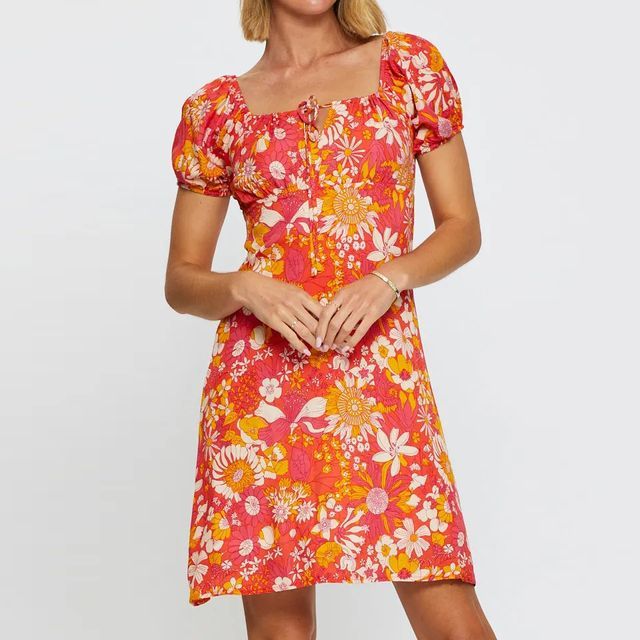 Short-Sleeve Floral Print Mini Dress vb70
