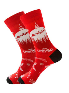 Christmas Cotton Jacquard Santa, Elk, Snowflake Pattern Socks, Festive Matching Red Socks PJ8