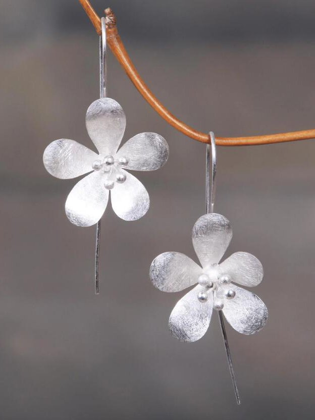 Boho Vintage Silver Floral Worn Earrings Ethnic Jewelry MMi49