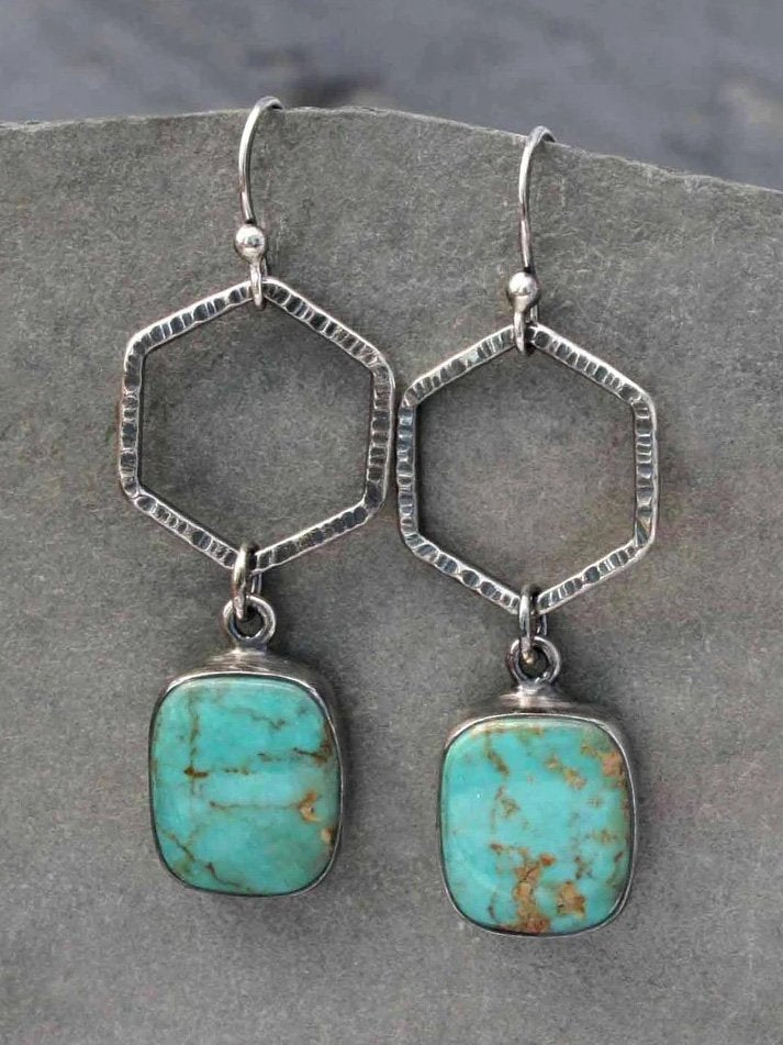 Natural Turquoise Geometric Drop Earrings Vintage Everyday Jewelry MMi15