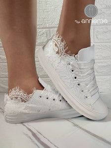 Wedding White Lace Lace-up Canvas Shoes CN66