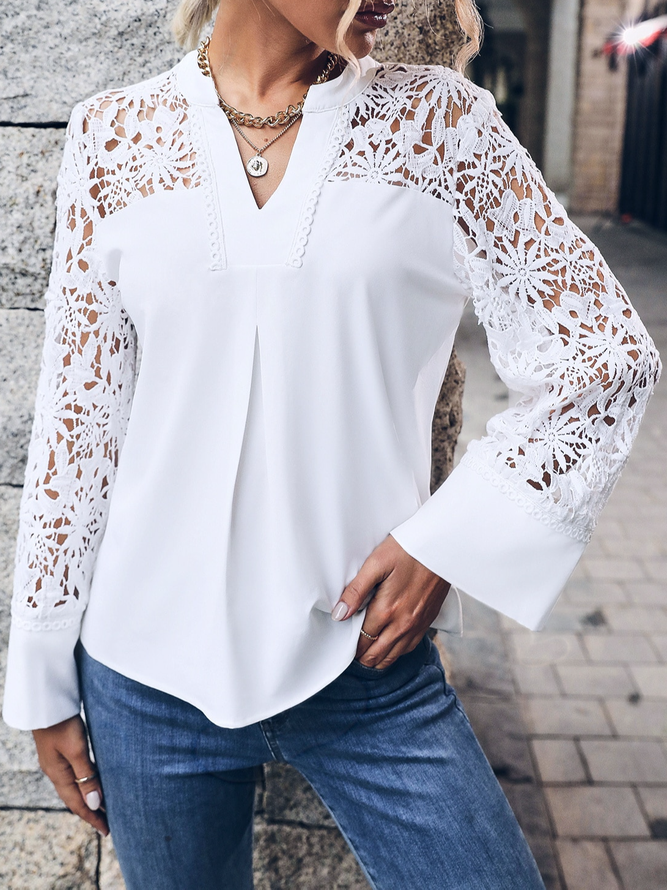 Lace Stand Collar Casual Top PA26
