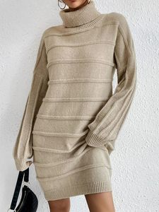 Stand Collar Yarn/Wool Yarn Plain Casual Dress ZU6