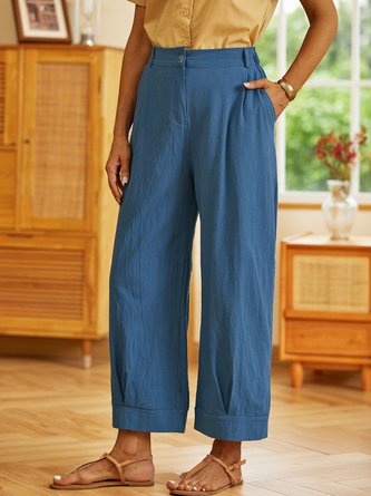 Linen Women Loose Capri Pants With Pockets QAE53