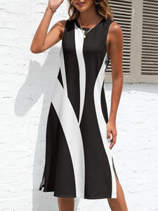 Black & White Abstract Sleeveless Dress QMN18