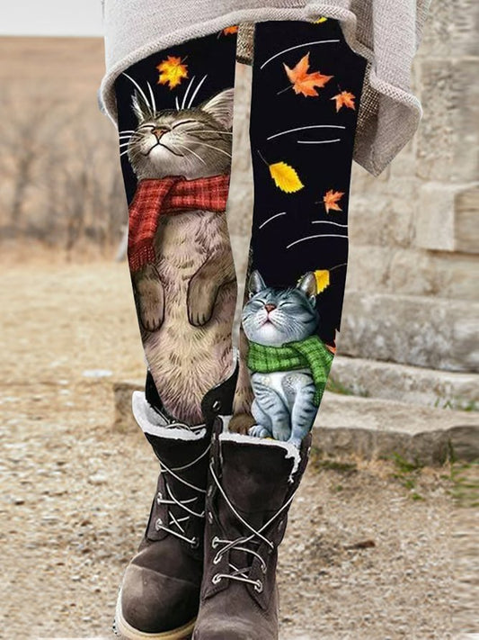 Women's Black legging Christmas Cute Cat Print Thick Warm Leggings AD709 Ada2022