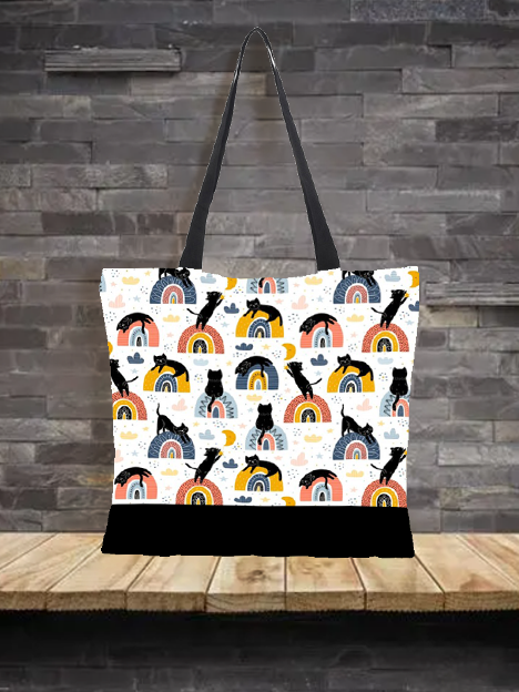 Cat Pattern Canvas Linen Shoulder Tote Bag Large Capacity CC1