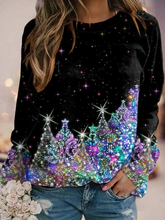 Load image into Gallery viewer, Women&#39;s Black Sweatshirt Colorful Christmas Tree Printed PJ18
