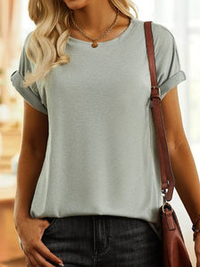 Round neck short sleeve solid color comfortable casual T-shirt QAE28