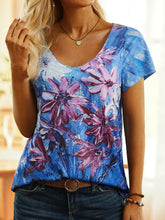 Load image into Gallery viewer, Floral Short Sleeve  V Neck T-shirt QAE48
