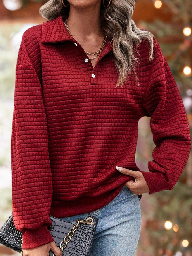 Women's Waffle Knit Shirts V Neck Long Sleeve Henley Tee Loose Casual Tops PJ32
