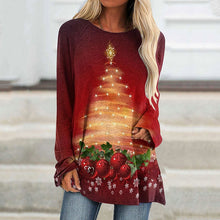 Load image into Gallery viewer, Women&#39;s T shirt Tee Black Blue Purple Christmas Tree Print Long Sleeve Christmas Weekend Basic Christmas Round Neck Long Painting S PC88

