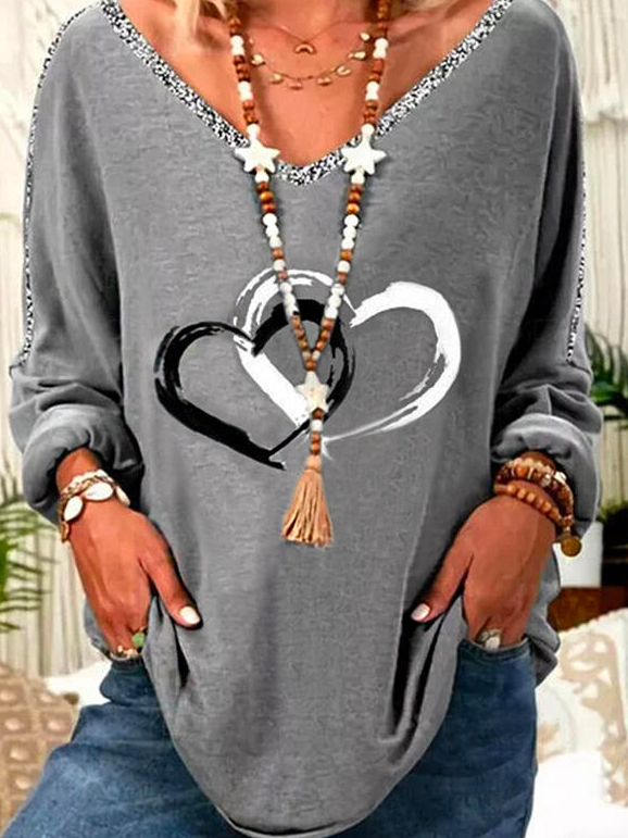 Casual Loose Heart/Cordate V Neck Valentine's Day T-Shirt PH12