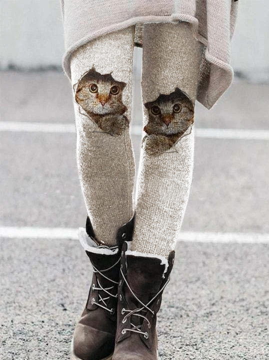 Cat Elastic Waist Printed Casual Pants Leggings AD707 Ada Fashion