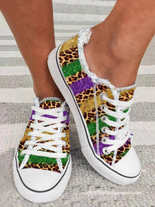 Mardi Gras Color Block Graphic Lace-Up Canvas Shoes CN106
