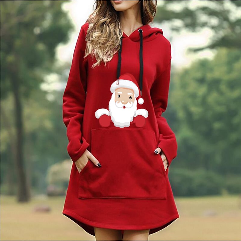 Women's Hoodie Sweatshirt Pullover Streetwear Long Christmas Front Pocket Print Black Blue Purple Santa Claus Christmas Gifts Hooded Long Sleeve S M L XL XXL PC107