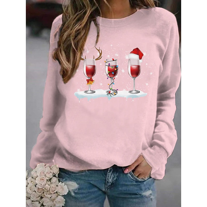 Women's Sweatshirt Pullover Graphic Prints Ugly Christmas Print Sports Hot Stamping Streetwear Hoodies Sweatshirts Blue Pink Wine PC116