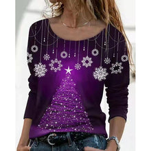 Load image into Gallery viewer, Women&#39;s T shirt Tee Green Blue Purple Christmas Tree Snowflake Print Long Sleeve Christmas Weekend Basic Round Neck Regular Painting S PC93
