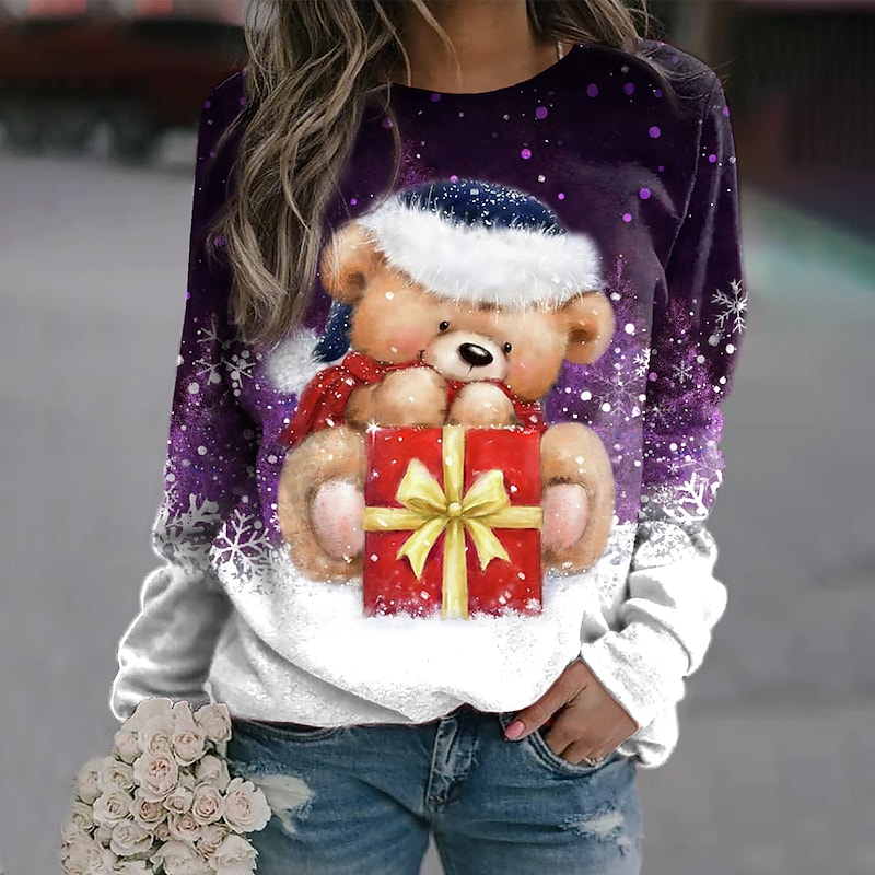 Women's Sweatshirt Pullover Snowflake Snowman Ugly Christmas Print Casual Sports 3D Print Active Streetwear Hoodies Sweatshirts Red PC77