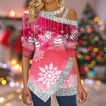 Load image into Gallery viewer, Women&#39;s Shirt Green Black Blue Snowflake Cut Out Asymmetric Long Sleeve Christmas Streetwear Casual Round Neck Regular S / Weekend / Print PC112
